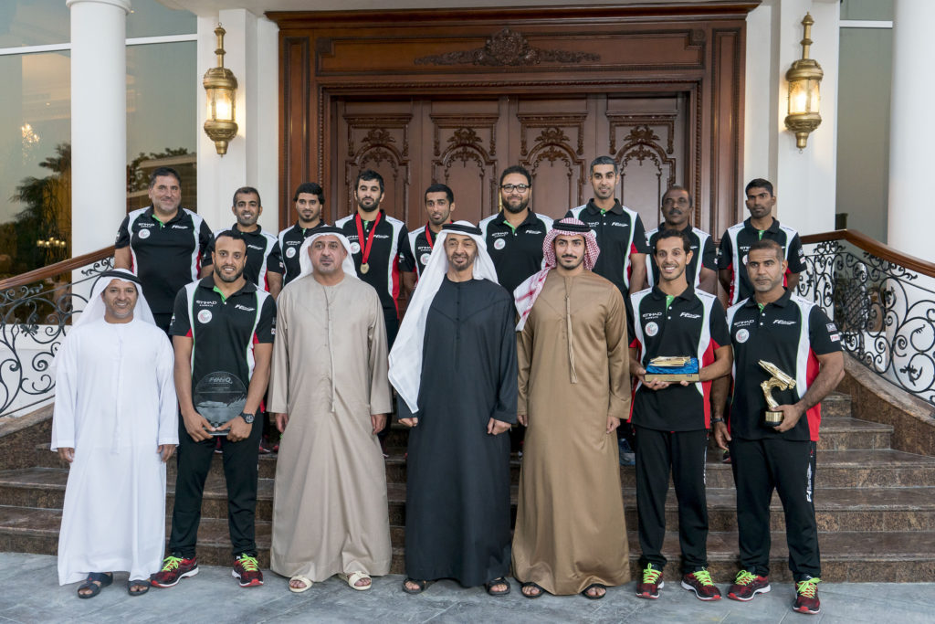 Mohamed bin Zayed receives winners of Formula 1 Powerboat World Championship